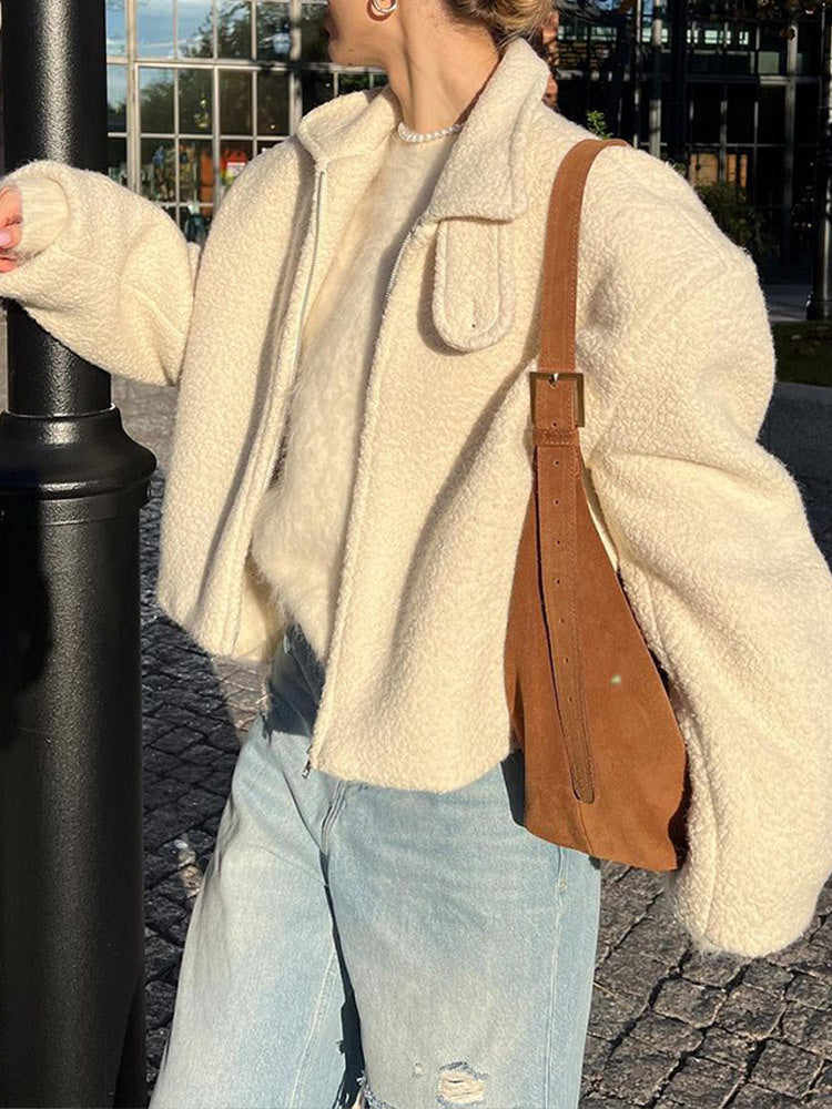 Damen Fluffy Übergangsjacke mit lässigem Schnitt und angewandtem Kragen Drune