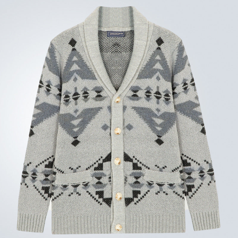 Herren Strickjacke mit geometrischem Muster und einem weichen, wärmenden Futter Drune