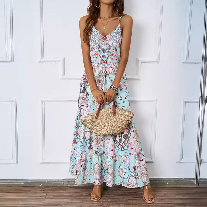 Damen Maxikleid mit floralem Design und seitlichen Taschen Drune