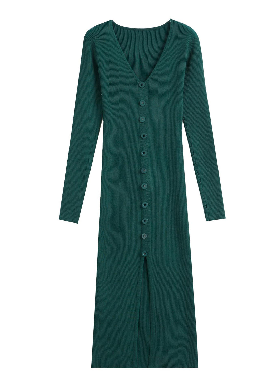 Damen Strickkleid mit hohen Knopfdetails und tiefem V-Ausschnitt Drune