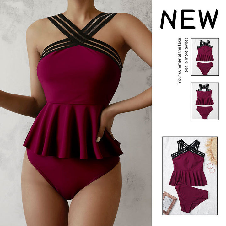 Damen Tankini-Set mit modischem Faltenrock Drune