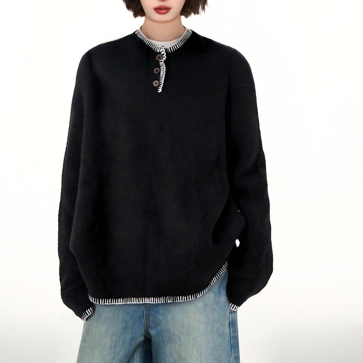 Damen Grobstrickpullover mit dekorativer Knopfleiste und lässigem Schnitt Drune