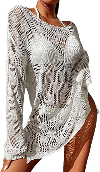 Damen gehäkeltes Crop-Top mit weitem Ärmel und lockerer Passform Drune