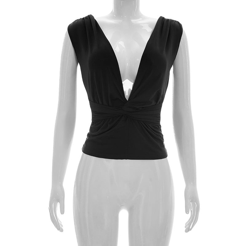 Damen Wickeloberteil mit tiefem V-Ausschnitt und elegantem Knotendetail Drune