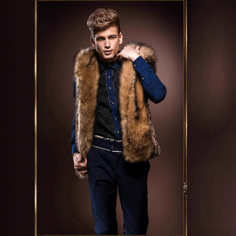 Herren Elegante Kunstpelz-Weste mit tiefem Kragen und luxuriösem Design Drune