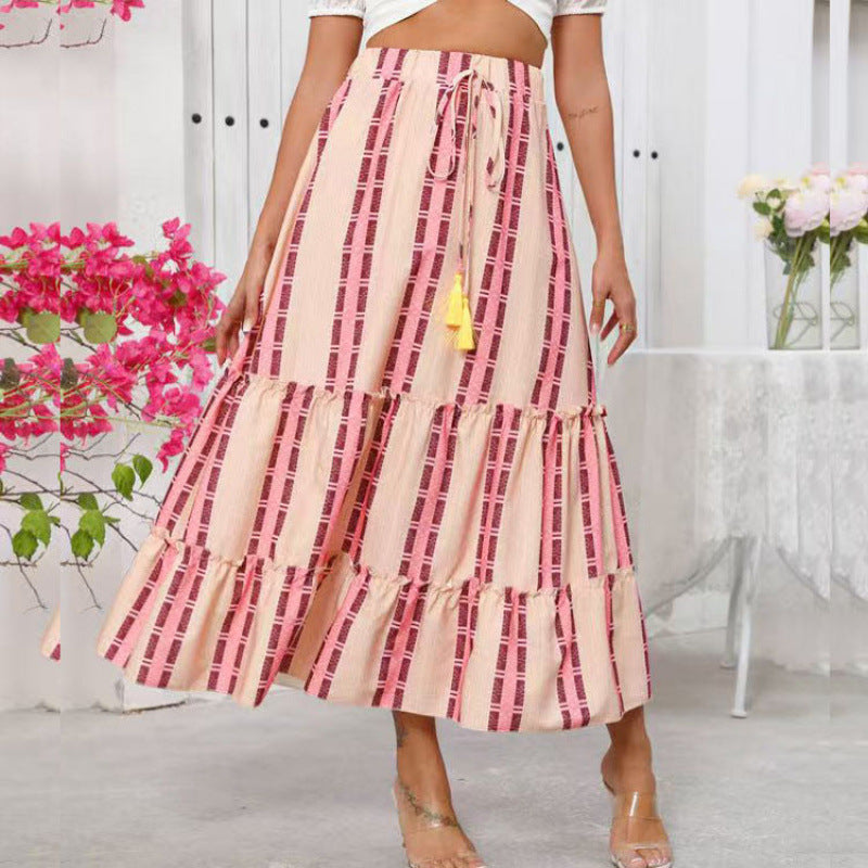 Damen Maxi-Rock mit voluminösen Rüschendetails und knöchellanger Passform Drune