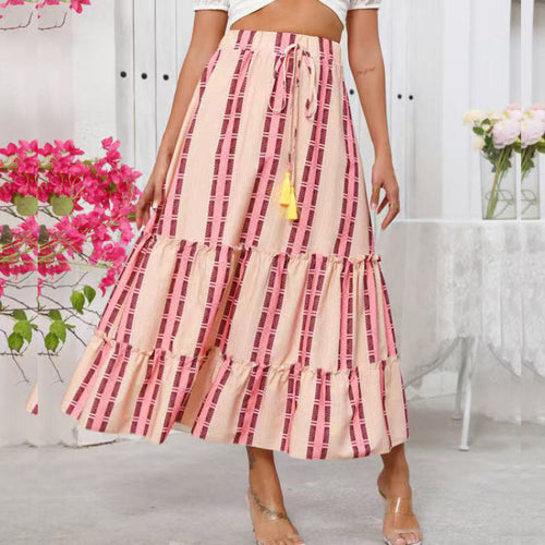 Damen Maxi-Rock mit voluminösen Rüschendetails und knöchellanger Passform Drune