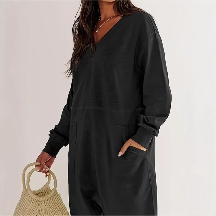 Damen Lässiger Jumpsuit mit praktischen Taschen und elegantem V-Ausschnitt Drune