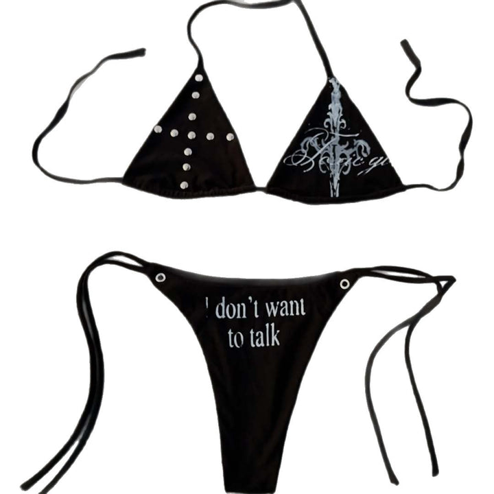 Damen Triangle-Bikini mit einzigartigem Schriftzug und Glitzerelementen Drune