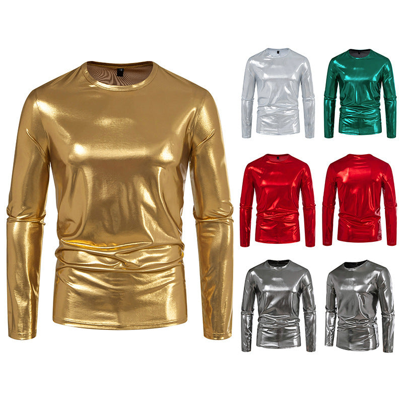 Herren stylisches Langarmshirt aus glänzendem Material Drune