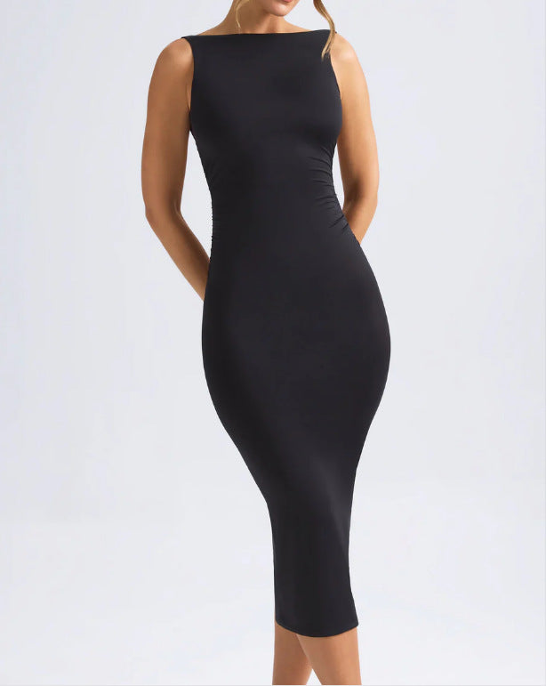 Damen Figurbetontes Midi-Kleid mit elegantem Ausschnitt und schwingendem Saum Drune