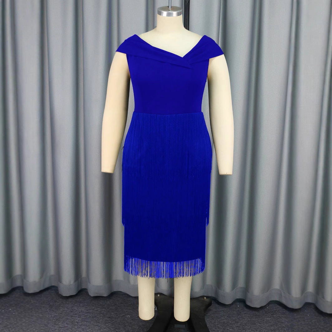 Damen Glamouröses Fransen-Kleid mit elegantem V-Ausschnitt Drune