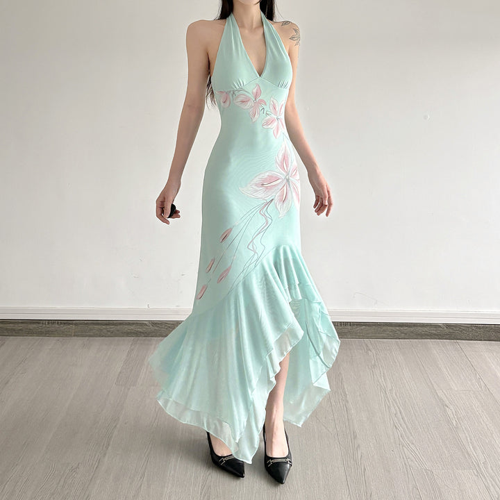 Damen Elegantes Maxikleid mit floralem Design und asymmetrischem Saum Drune
