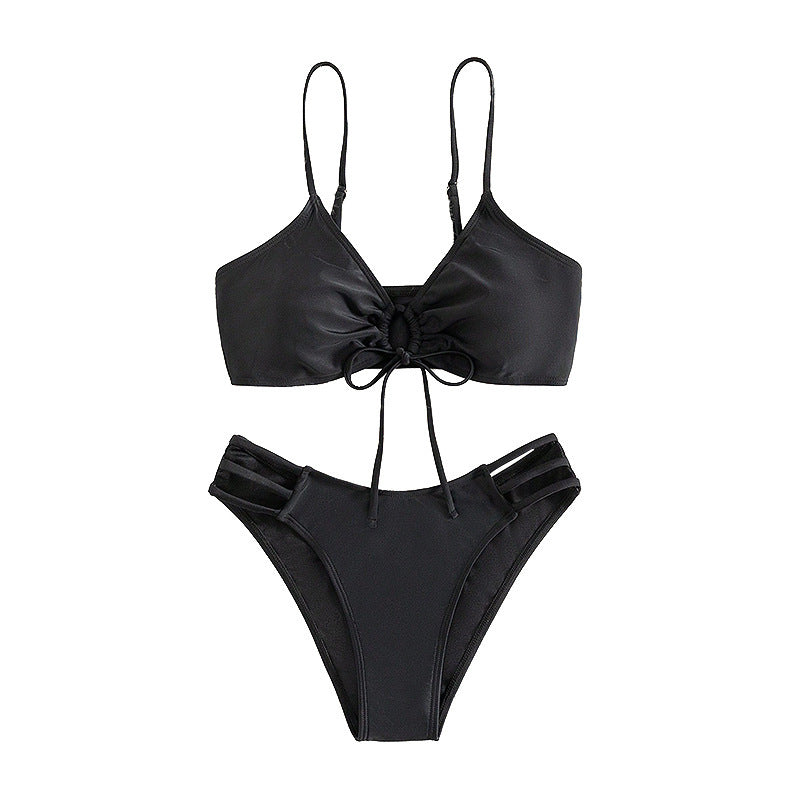 Damen Triangel-Bikini-Set mit Schleifen-Detail und modischen Einschnitten Drune