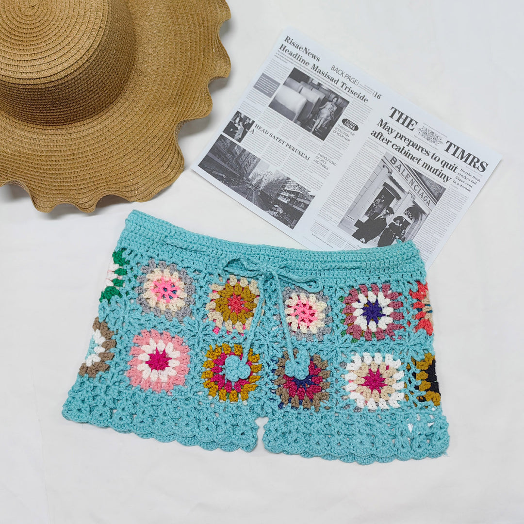 Damen Häkelshorts mit buntem Granny-Quadrat-Muster Drune