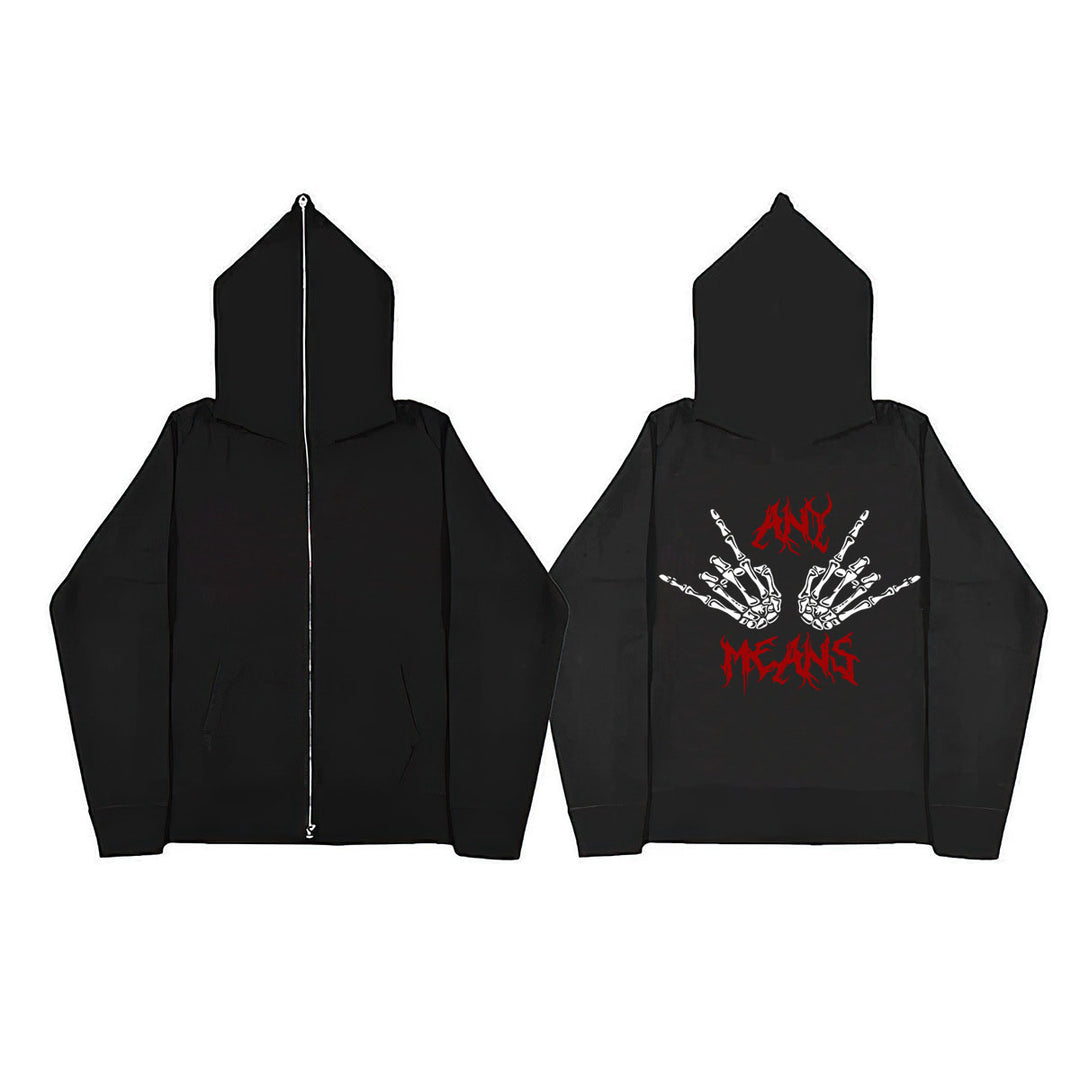 Damen Zip-Hoodie mit einzigartigem Skelett-Motiv und bequemem Schnitt Drune