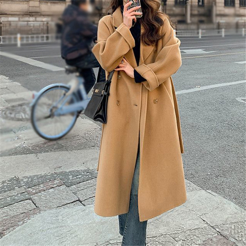 Damen Eleganter Wollmantel mit doppelter Knopfleiste und breitem Revers Drune