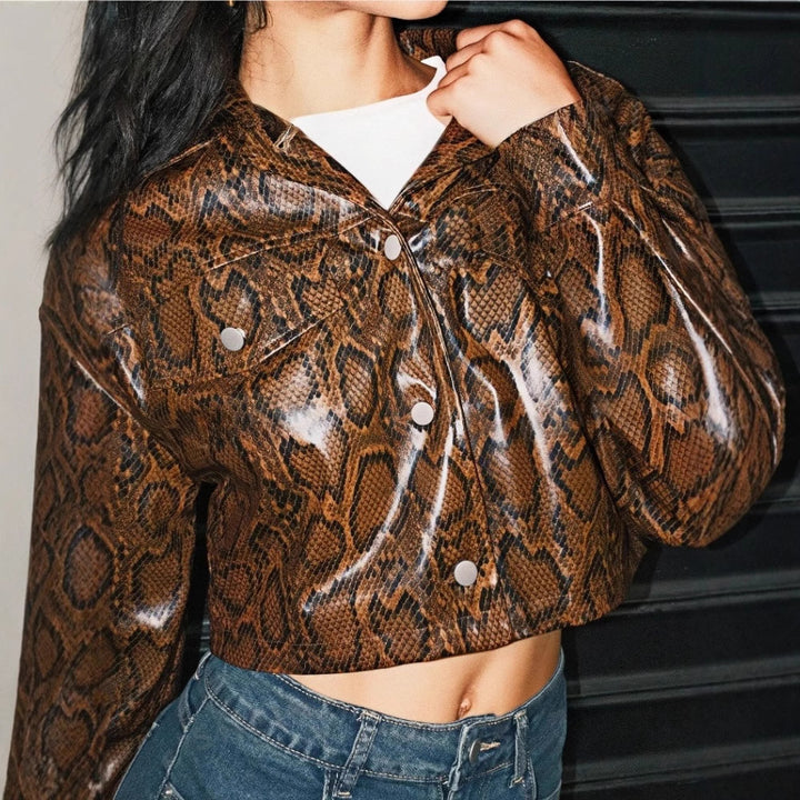 Damen modische kurze Snake-Print Jacke Drune