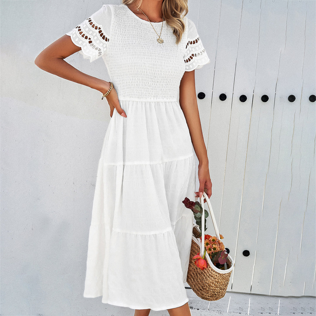 Damen Midikleid mit Puffärmeln und elastischem Oberteil Drune