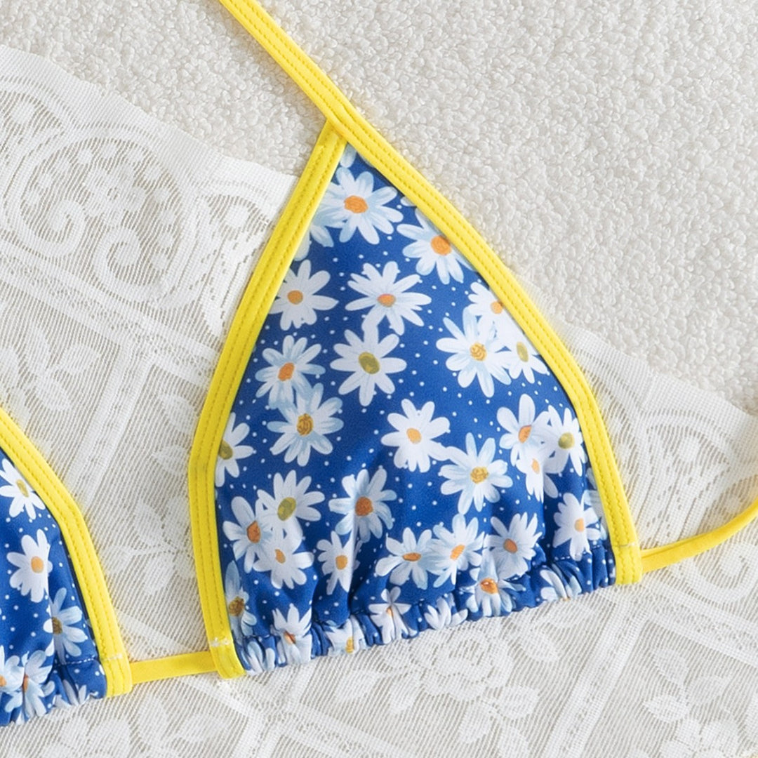 Damen Blumenmuster Bikini-Set mit verstellbaren Trägern und hohem Beinausschnitt Drune