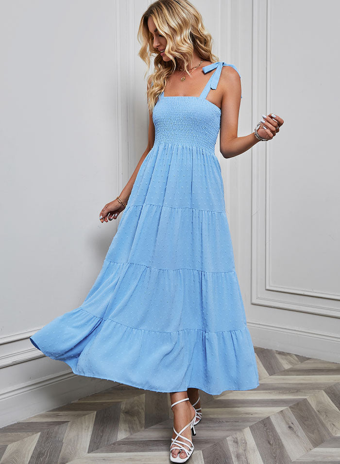 Damen Maxikleid mit zartem Smock-Oberteil und verstellbaren Trägern Drune