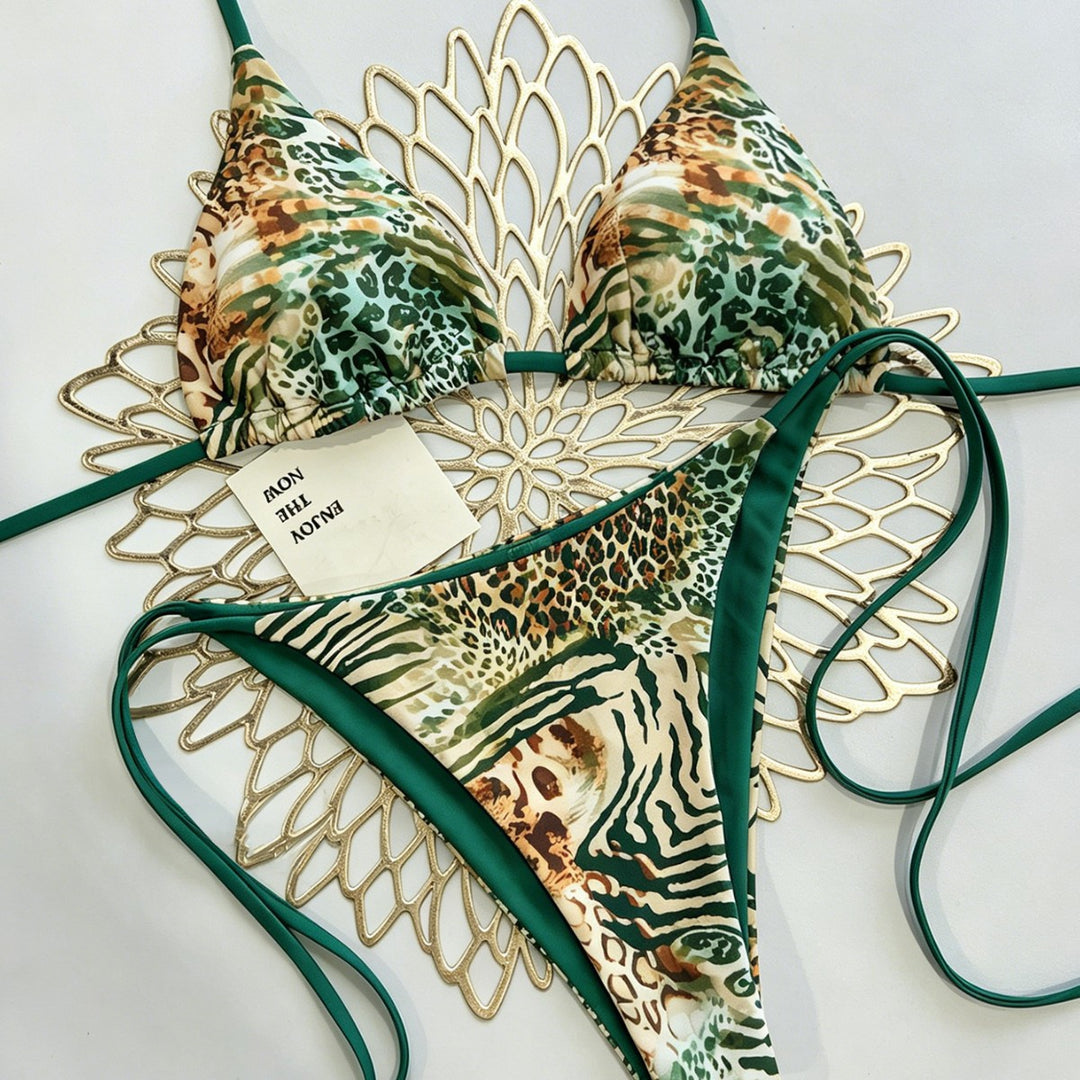 Damen Triangel Bikini mit animalischem Muster und verstellbaren Bändern Drune