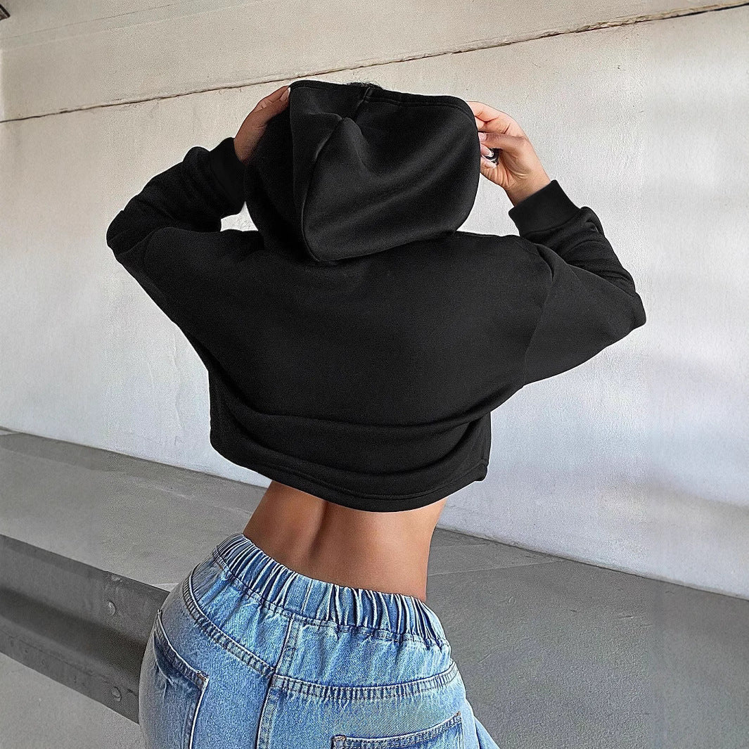 Damen cropped Sweatshirt mit lockerer Passform und Kapuze Drune