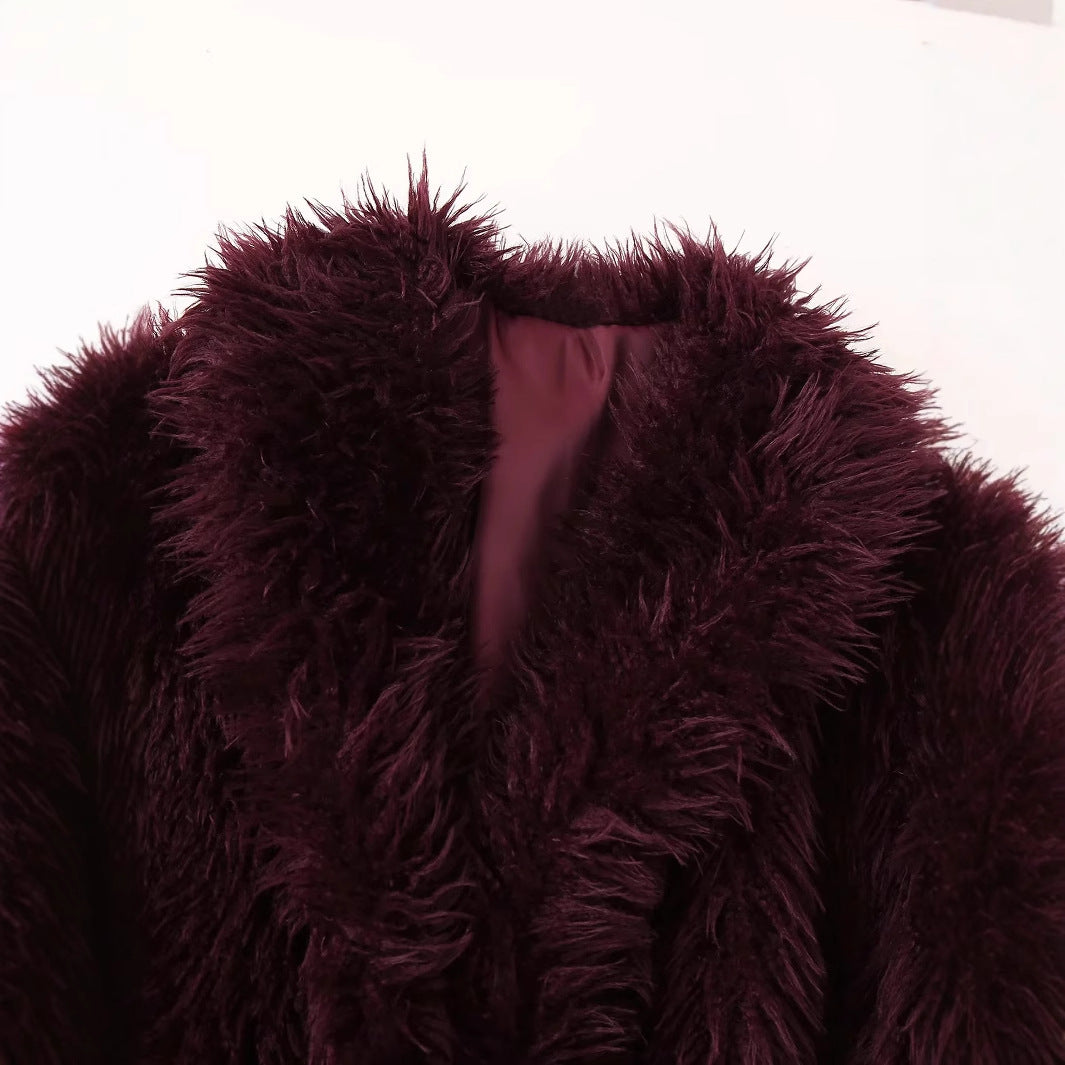 Damen kuschelige Kunstfelljacke mit Schalkragen und eleganter Silhouette Drune