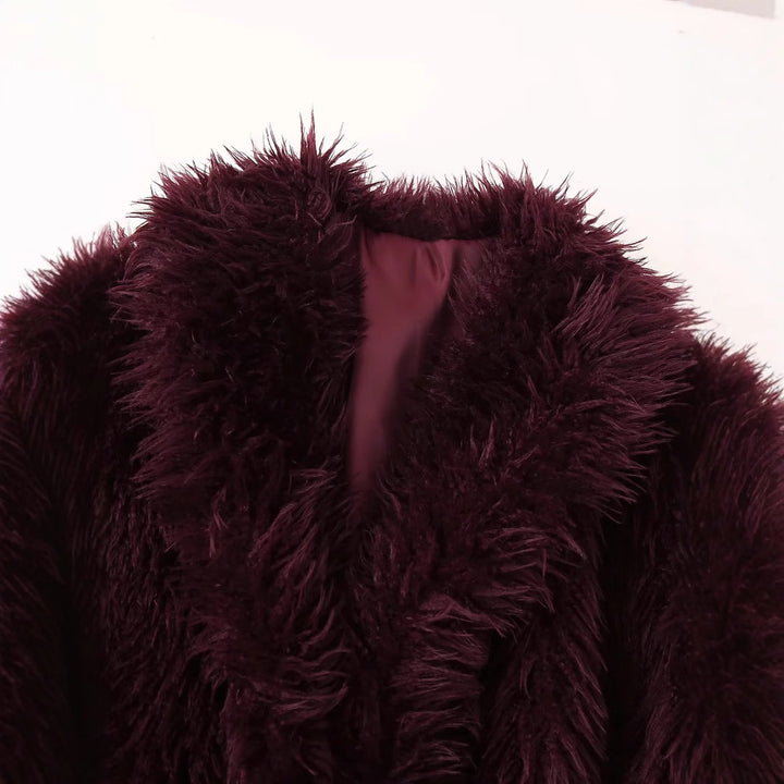 Damen kuschelige Kunstfelljacke mit Schalkragen und eleganter Silhouette Drune