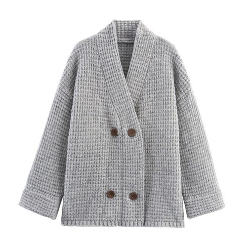 Damen gesteppte Strickjacke mit dekorativem Knopfverschluss und hohem Kragen Drune