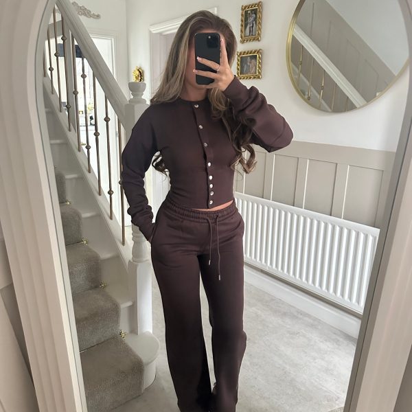 Damen gemütliches Strick-Loungewear-Set mit Knopfleiste Drune