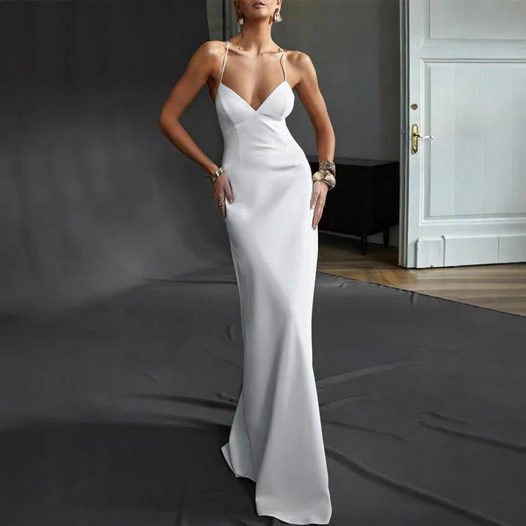 Damen Elegantes Abendkleid mit tiefem V-Ausschnitt und schulterfreien Trägern Drune