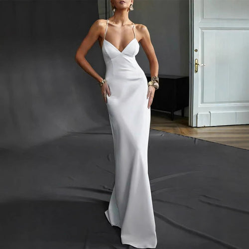 Damen Elegantes Abendkleid mit tiefem V-Ausschnitt und schulterfreien Trägern Drune