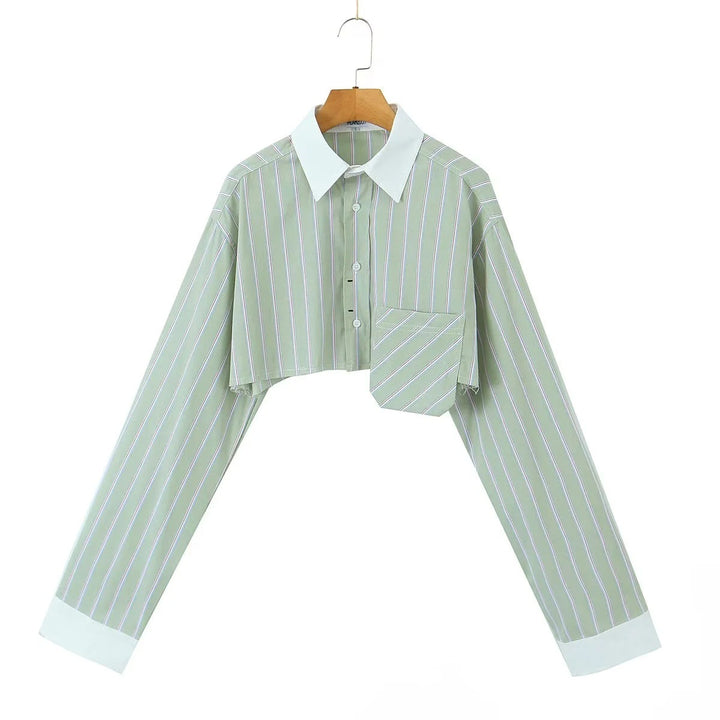 Damen cropped Hemd mit gestreiftem Design und klassischem Kragen Drune