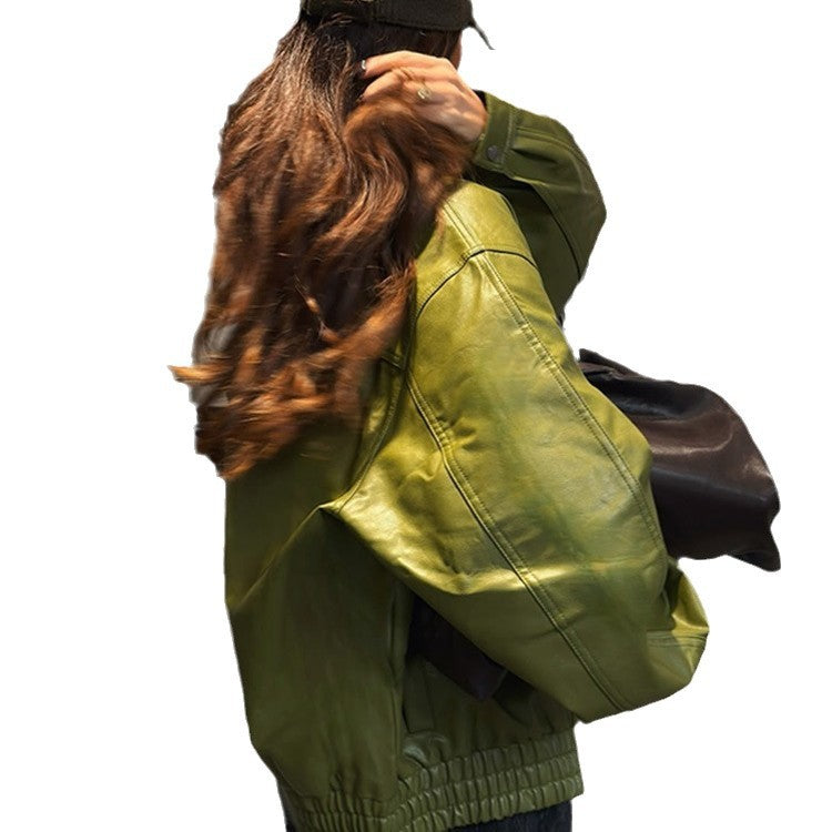 Damen Kunstlederjacke im lässigen Cropped-Stil mit praktischen Taschen Drune