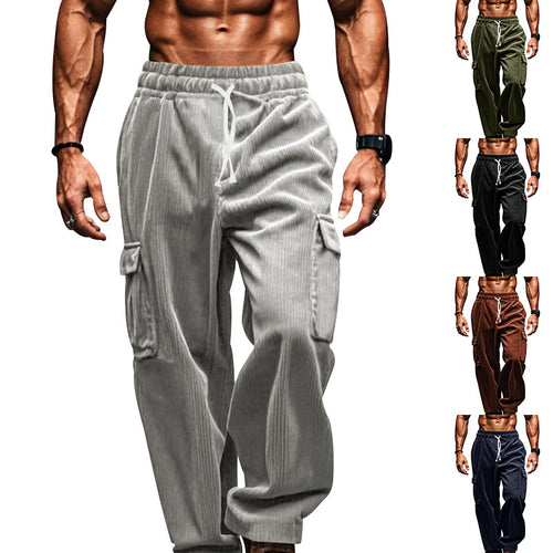 Herren nan oversized Cord-Cargohose mit elastischem Kordelzugbund und Mehrfachtaschen Drune