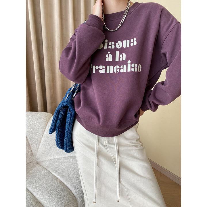 Damen lässiger Sweatshirt mit kreativem Schriftzug Drune
