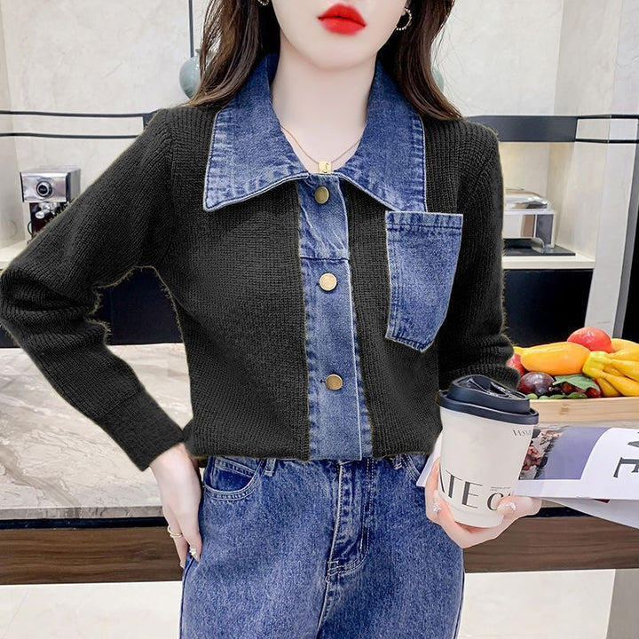 Damen Strickjacke mit Denim-Detail Drune