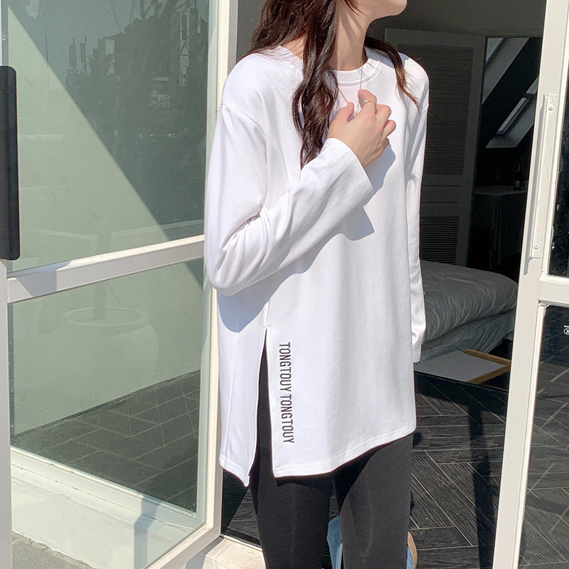 Damen lässiges Longsleeve-Shirt mit asymmetrischem Schnitt und durchgehendem Design Drune