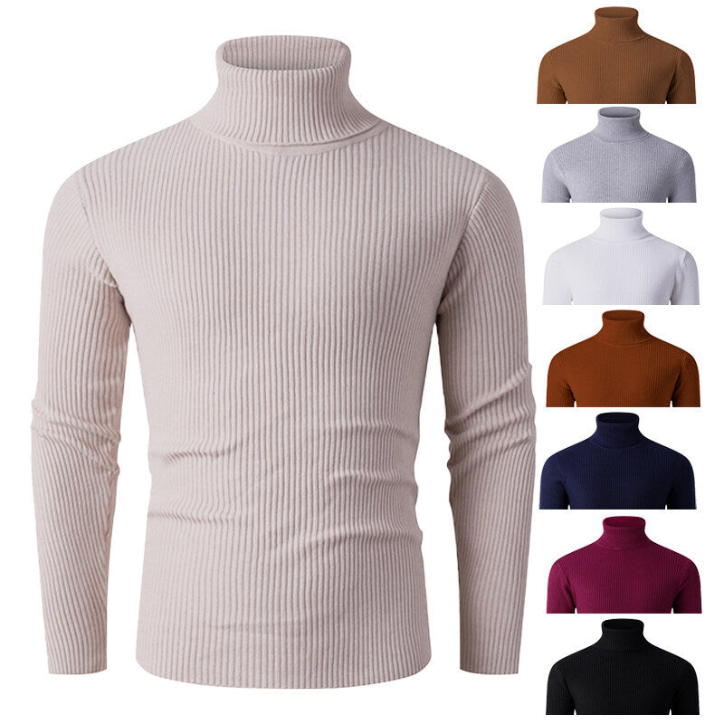 Herren nan taillierter Rippen-Strick Rollkragenpullover Slim Fit Drune