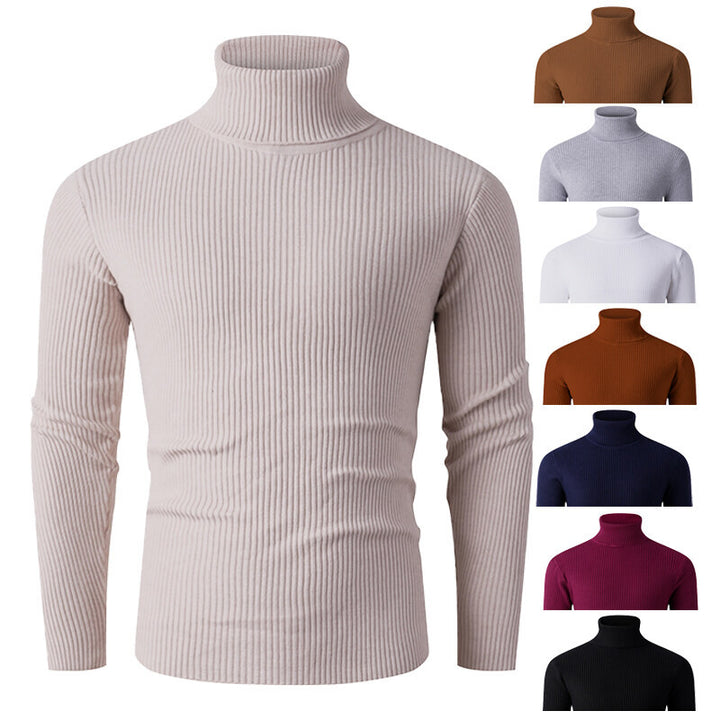 Herren nan taillierter Rippen-Strick Rollkragenpullover Slim Fit Drune
