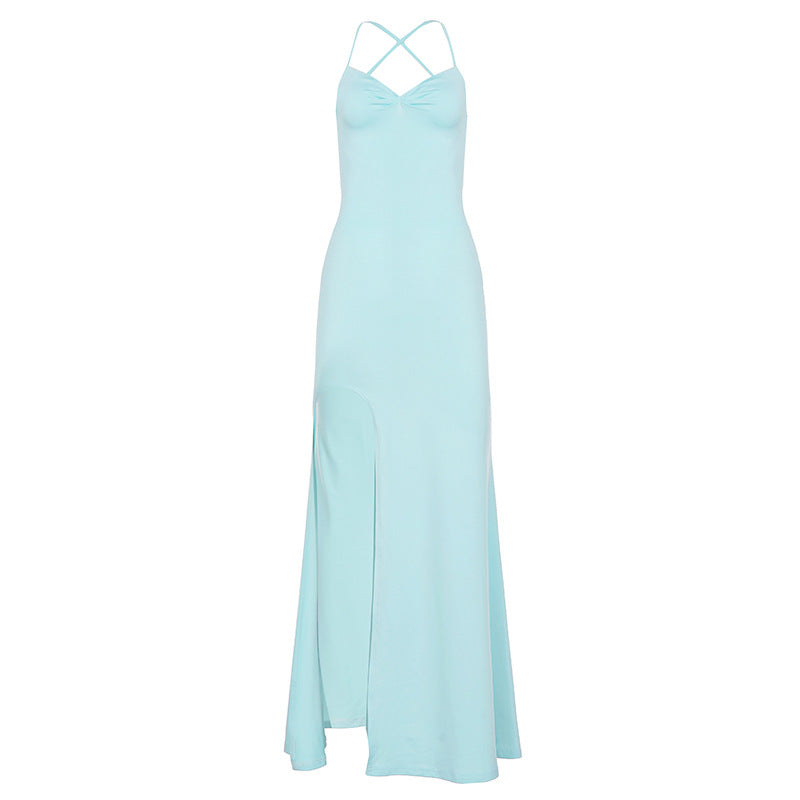 Damen Maxi-Kleid mit raffiniertem Schlitz und Spaghettiträgern Drune