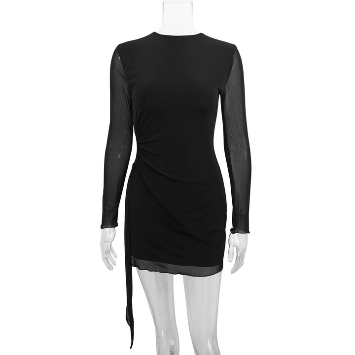 Damen elegantes Minikleid mit transparenten Ärmeln und seitlichem Schlitz Drune