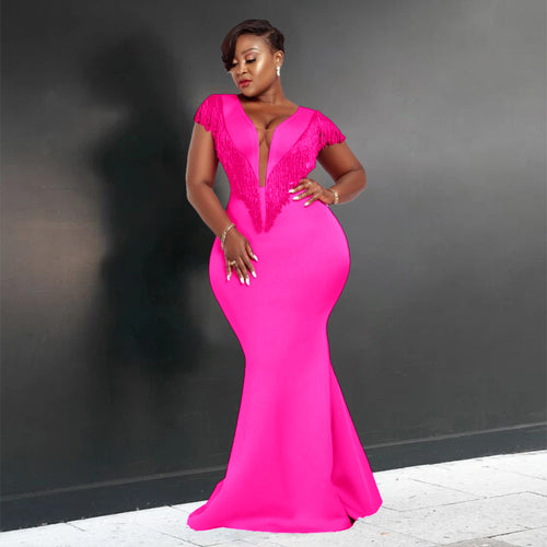 Damen Glamouröses Abendkleid mit Fransen Drune