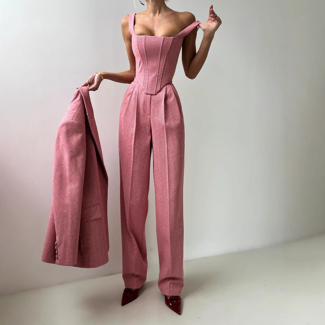 Damen Elegantes Zweiteiliges Anzug-Set mit tailliertem Oberteil und gerader Hose Drune