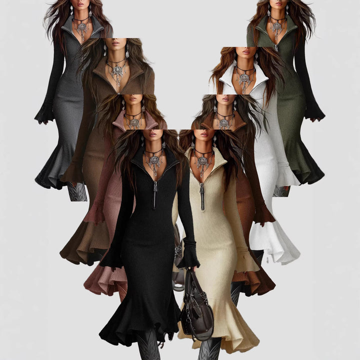 Damen Strickkleid mit Reißverschluss und voluminösem Saum Drune