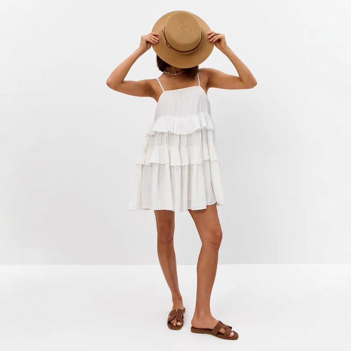 Damen Verspieltes Puffkleid aus leichtem Baumwollmaterial mit Rüschendetails Drune