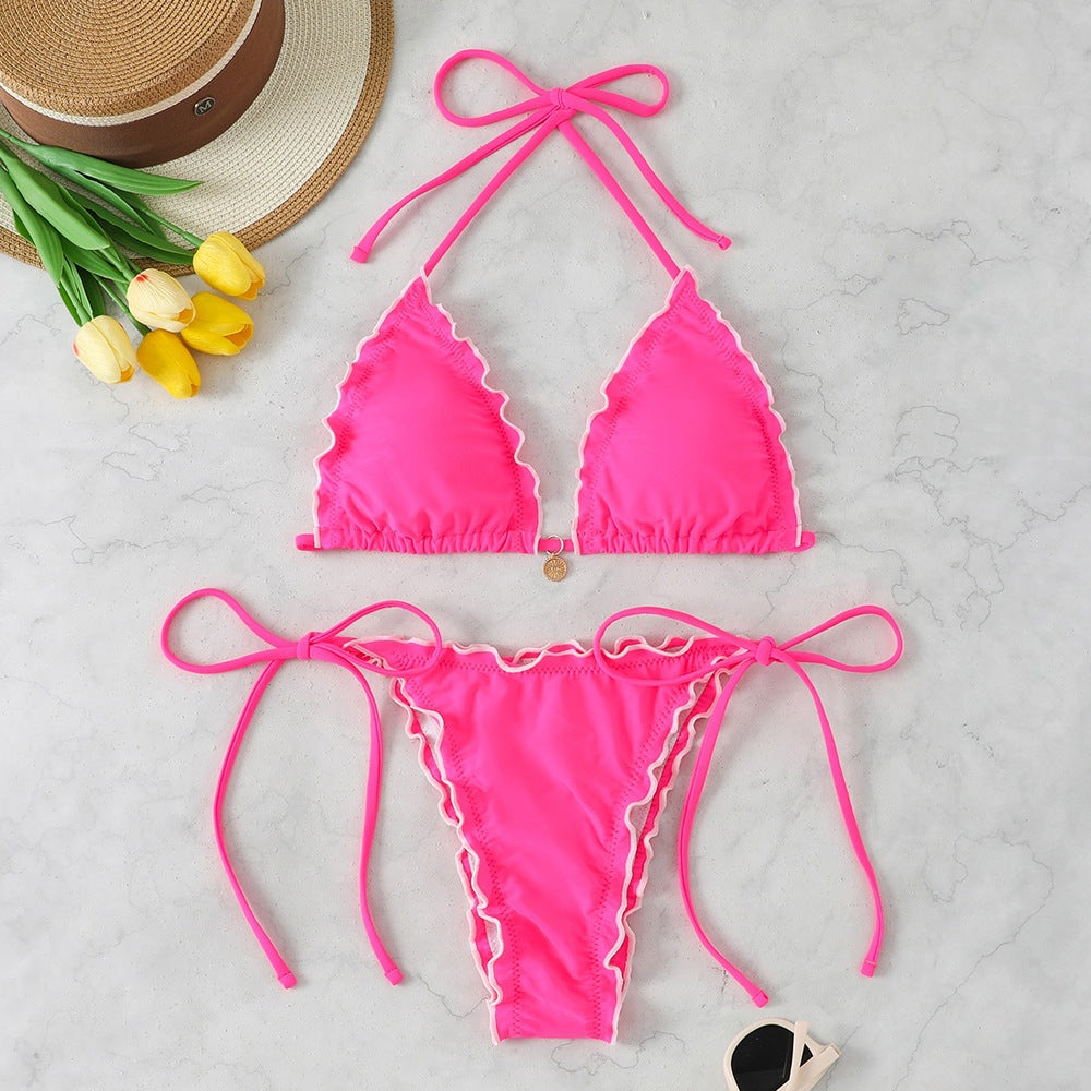 Damen Triangel-Bikini-Set mit verspieltem Rüschendetail Drune