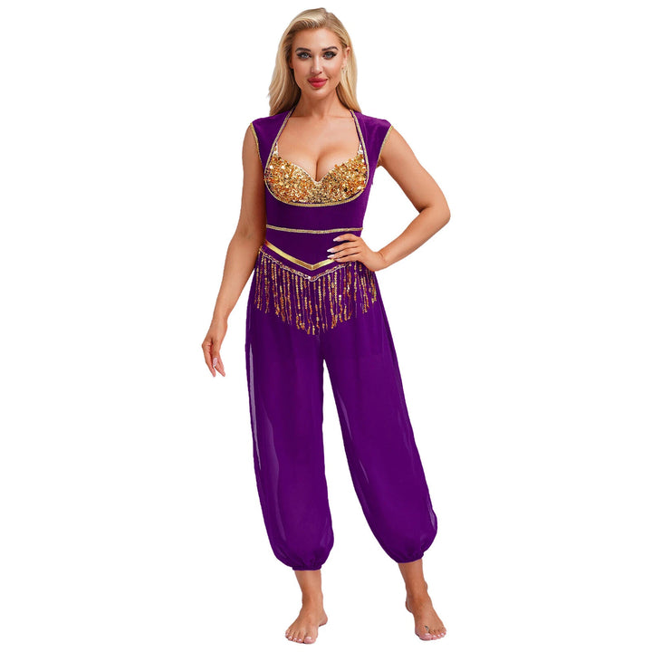 Damen Kostüm-Jumpsuit mit glitzerndem Oberteil und lässiger Hose Drune