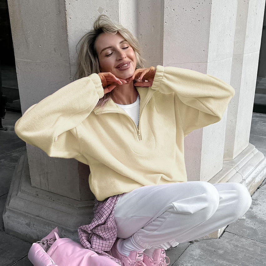 Damen Hochwertiger Fleece-Pullover mit kurzem Reißverschluss Drune